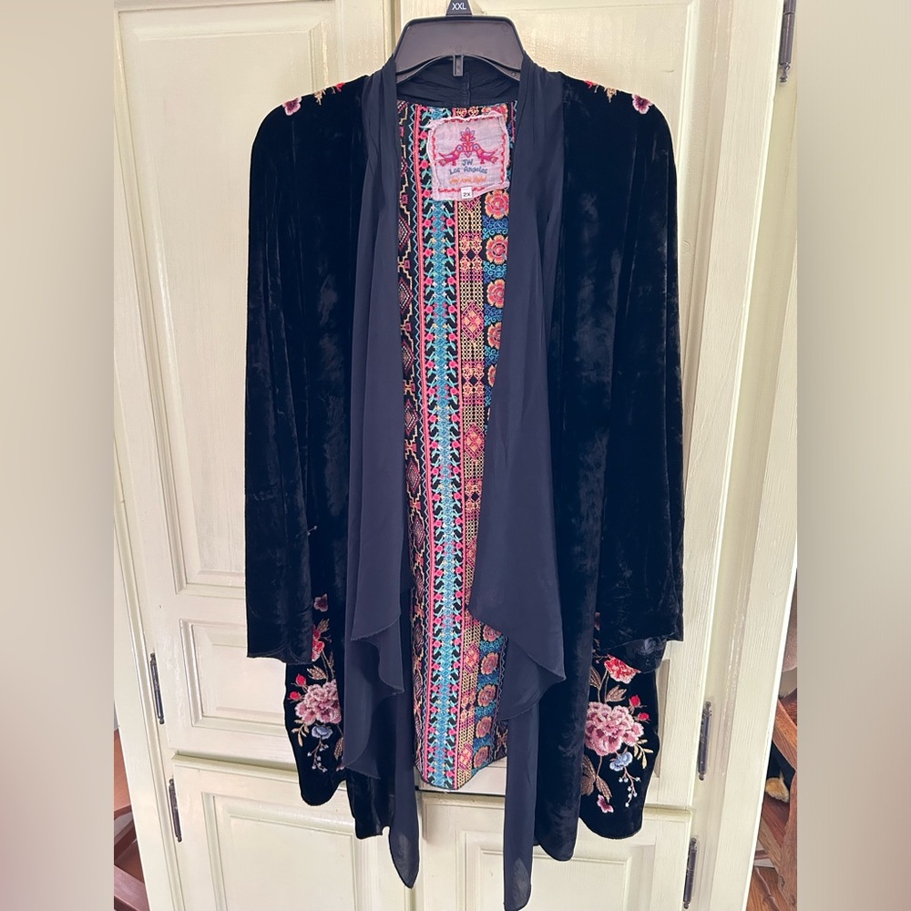 Johnny Was Black Velvet Silk Kimono 2x